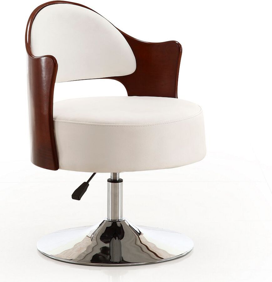 Manhattan Comfort Accent Chairs - Bopper White & Polished Chrome Faux Leather Adjustable Height Swivel Accent Chair