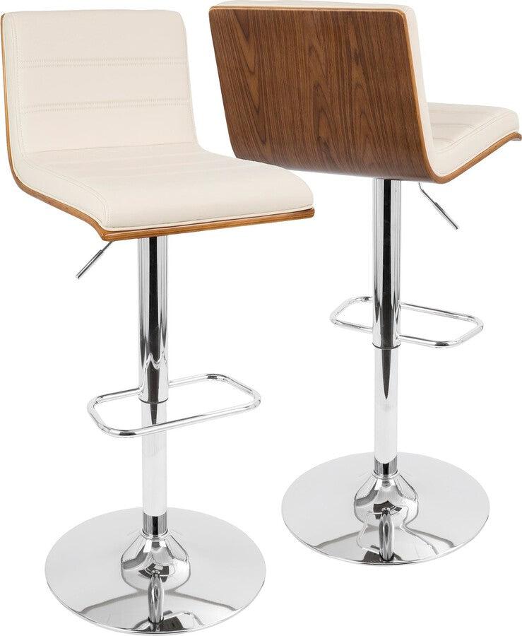 Lumisource Barstools - Vasari Mid-Century Modern Adjustable Barstool with Swivel in Walnut and Cream Faux Leather