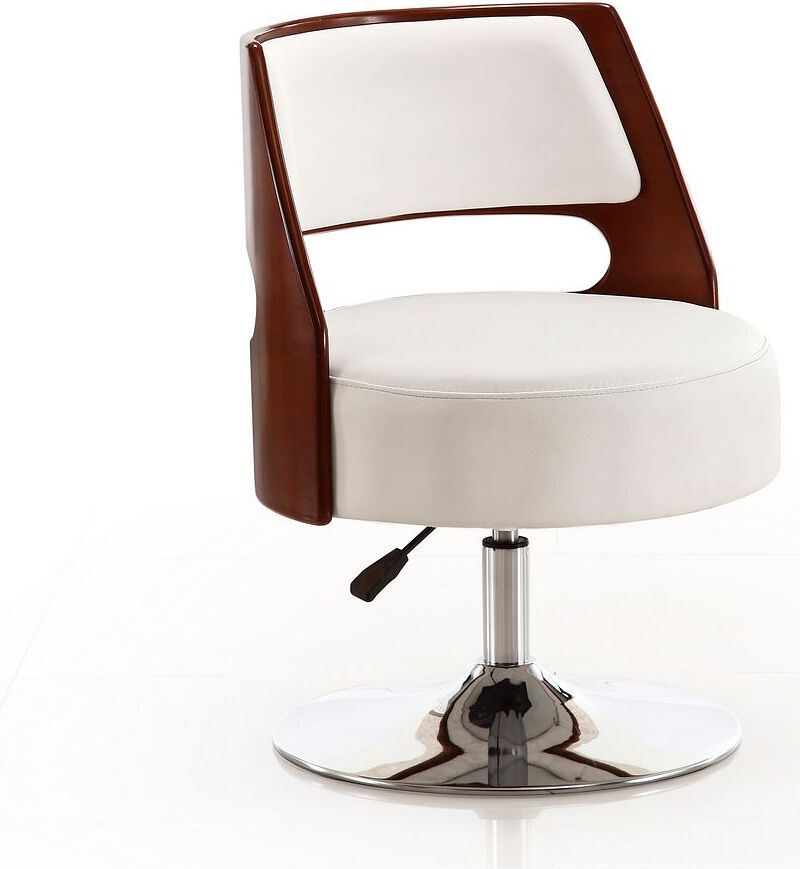 Manhattan Comfort Accent Chairs - Salon White & Polished Chrome Faux Leather Adjustable Height Swivel Accent Chair