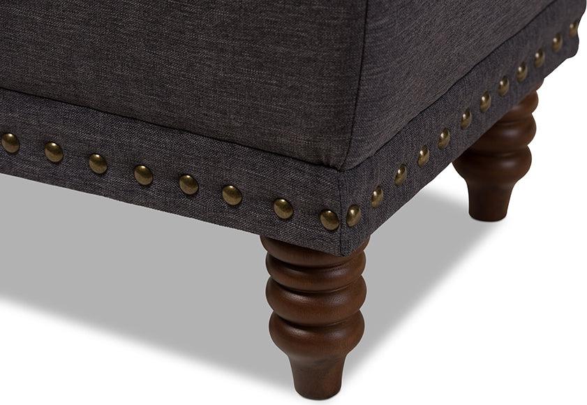 Wholesale Interiors Ottomans & Stools - Annabelle Dark Grey Fabric Upholstered Walnut Wood Finished Button-Tufted Storage Ottoman