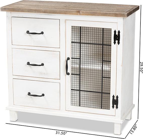 Wholesale Interiors Buffets & Cabinets - Faron Two-Tone Distressed White and Oak Brown Finished Wood 3-Drawer Storage Cabinet