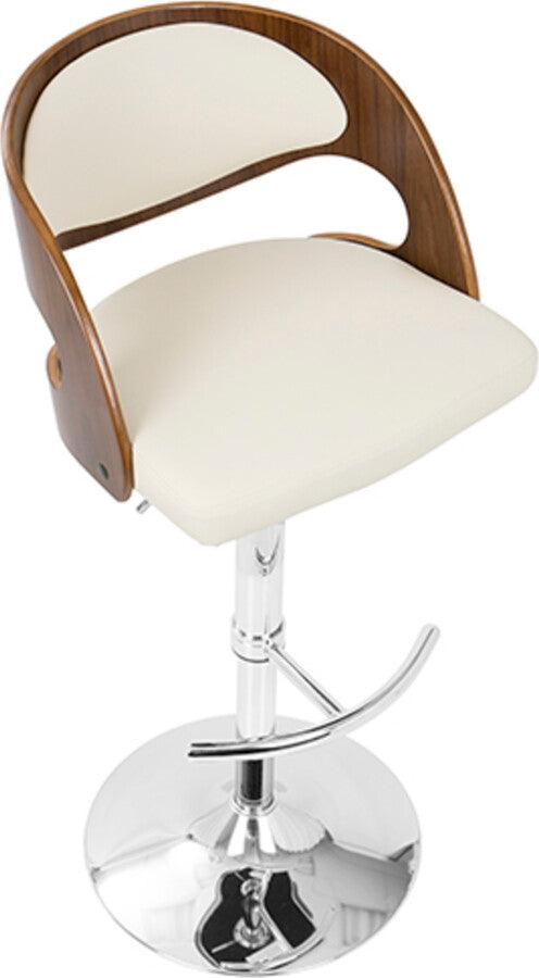 Lumisource Barstools - Pino Mid-Century Modern Adjustable Barstool with Swivel in Walnut & Cream Faux Leather